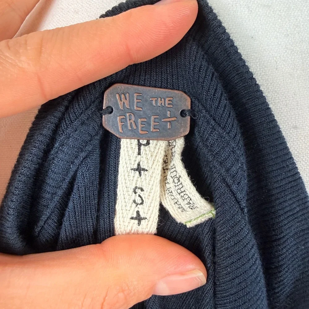 We‎ The Free Free People Black Ribbed Choker Cutout Top Short Sleeve Small - Picture 3 of 5